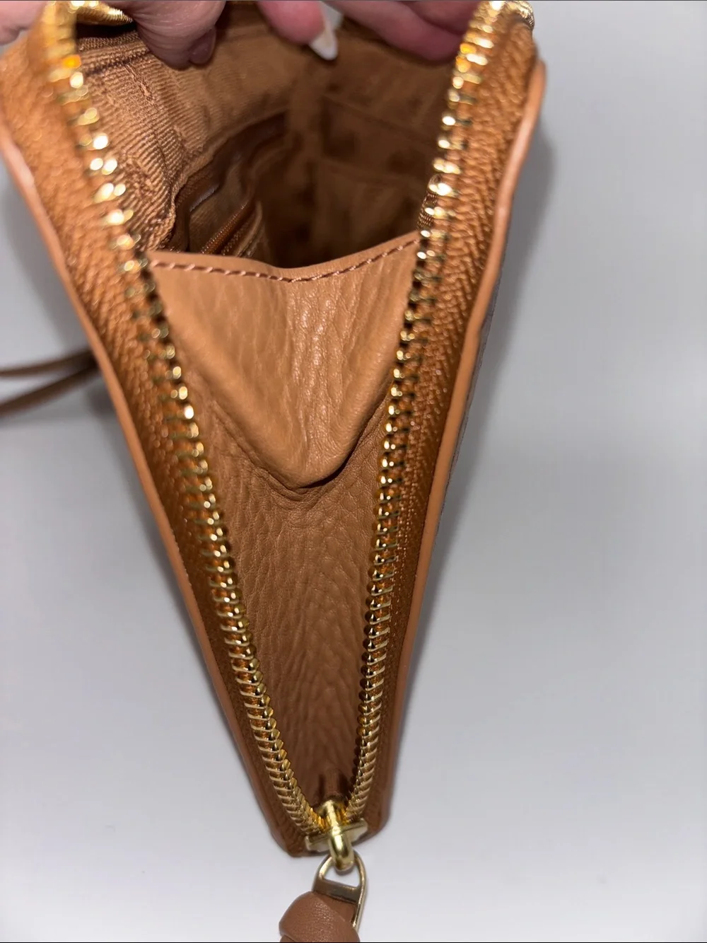 Tory Burch Caramel Leather Logo Wristlet